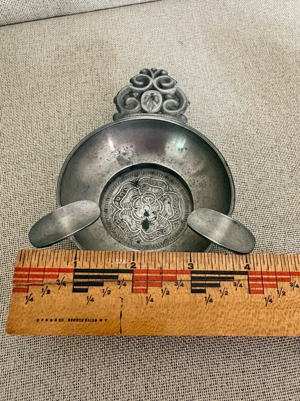 Vintage Rein Zinn German Pewter Tastevin Wine Taster Cigar Tray Angel Medallion